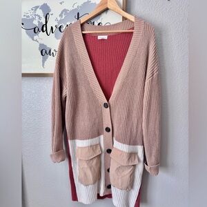 Promesa colorblock pocket long cardigan medium